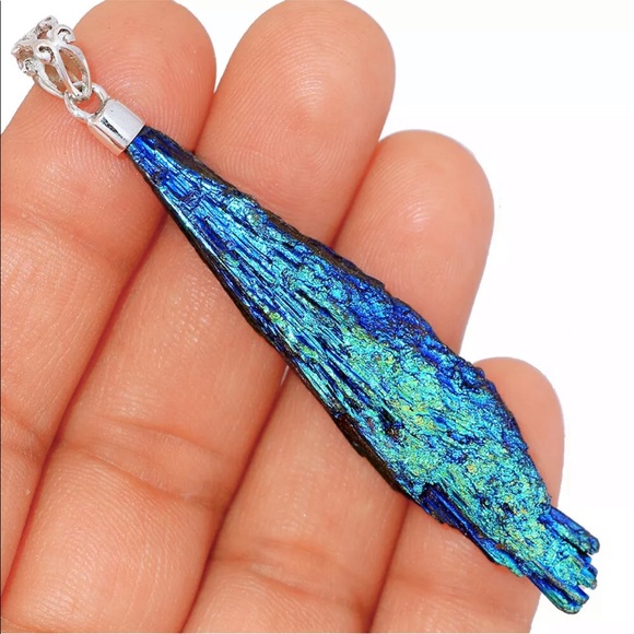Rainbow Aura Kyanite silver pendants - Picture 3 of 5